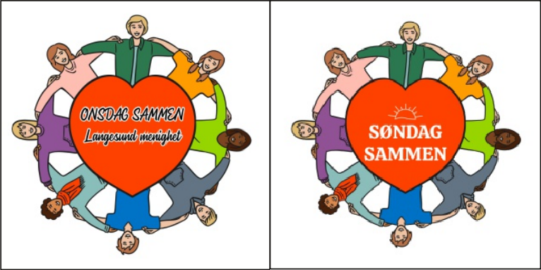 Logo til søndag sammen og onsdag sammen. Tegnet ring av mennesker hånd i hånd rundt et hjerte.