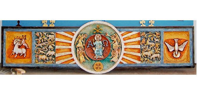 Deler av altertavle i Stathelle kirke.