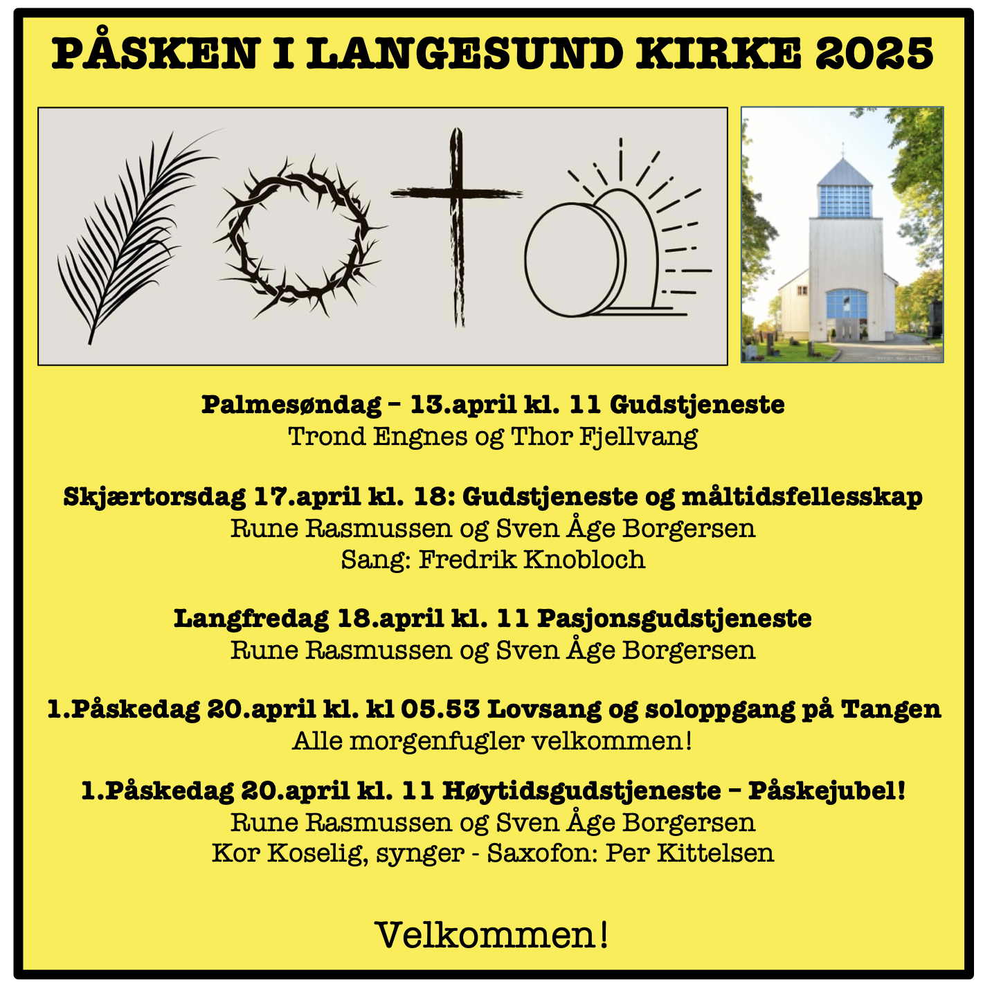 Plakat over påskens gudstjenester i Langesund.